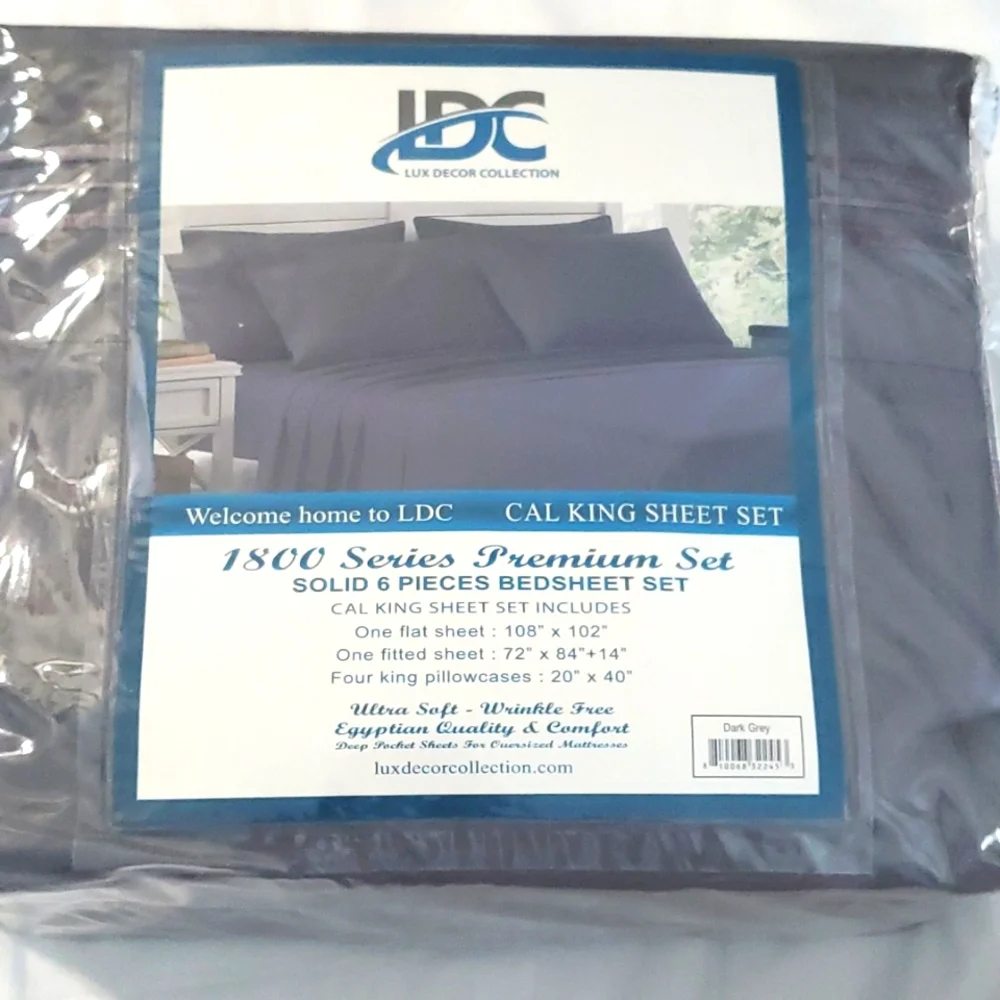 New dark gray lux decor collection Cal king 6 pcs bedsheet set